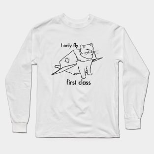 Funny Cat Drawing, First Class Kitty, Cat in Box Long Sleeve T-Shirt